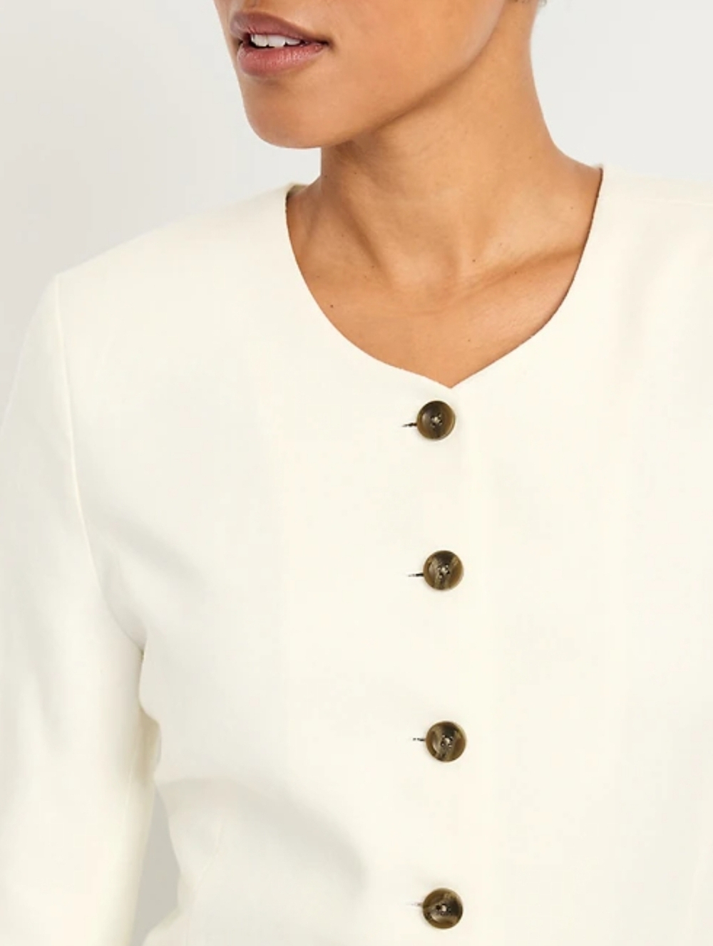 Old Navy Collarless Linen Blend Blazer Buttoned Fitted Long - Picture 10 of 10